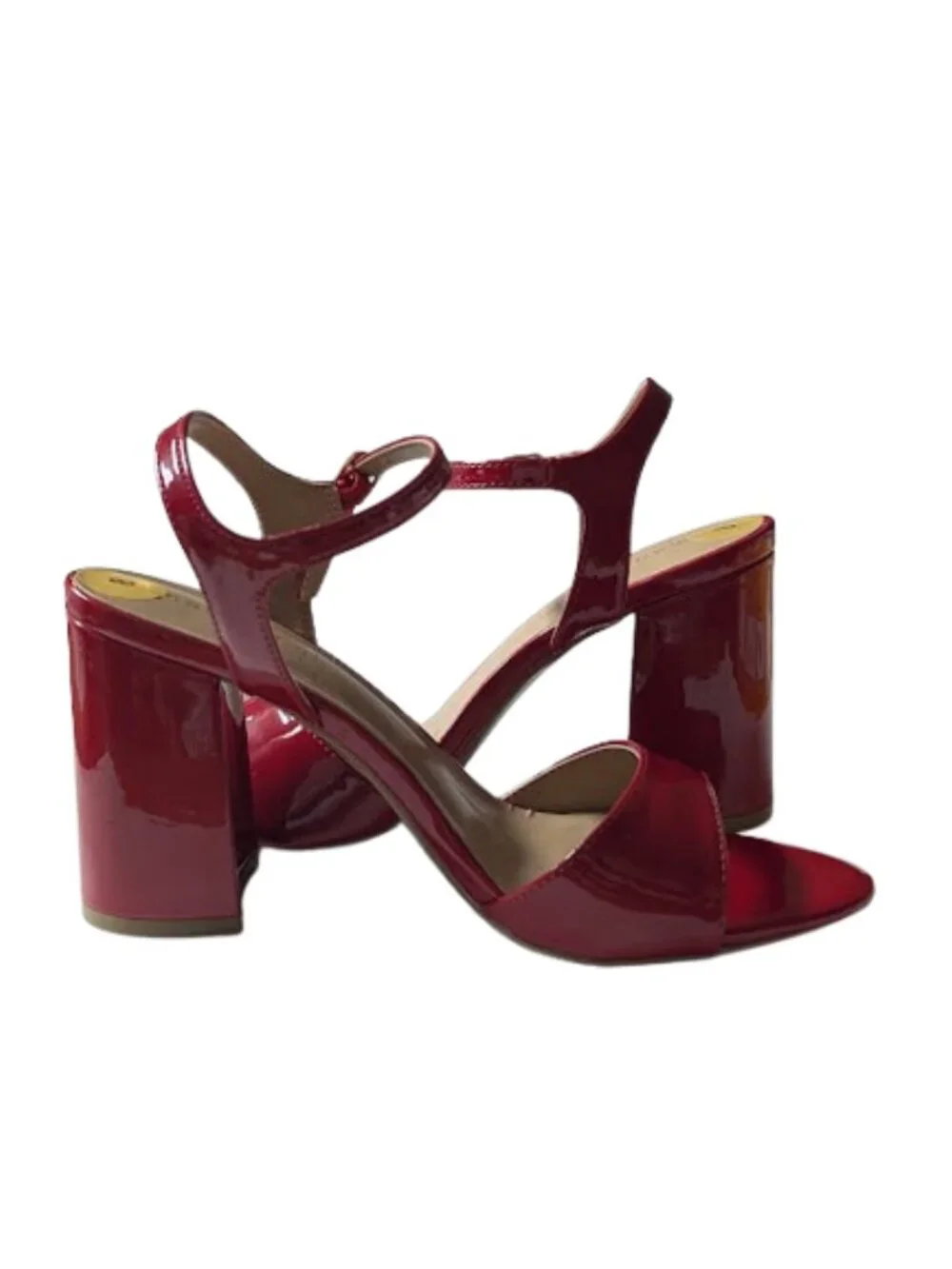 Madden Girl Red Glossy Ankle Strap Block Heel Open Toe Sandals Size 8 NWOB